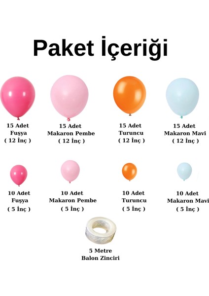 Balon Seti Fuşya-Makaron Pembe-Turuncu-Makaron Mavi 100 Lü Balon Zinciri Seti fiyatları