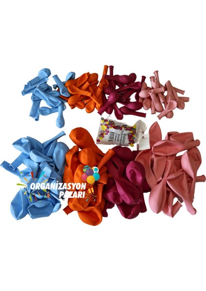 Balon Seti Fuşya-Makaron Pembe-Turuncu-Makaron Mavi 100 Lü Balon Zinciri Seti modelleri