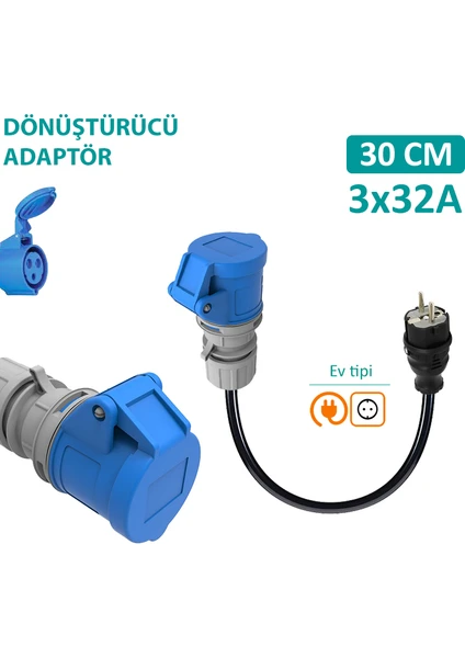 30CM, 3X32A 220V Cee ile Çalışan Cihazınızı, 220V Ev Tipi Prize Bağlar. Elektrikli Araç Şarj İstasyonu Dönüştürücü Adaptör