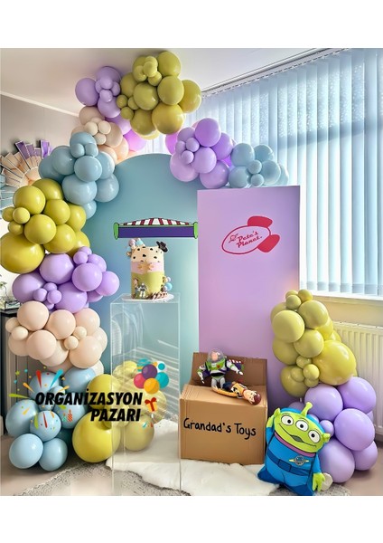 Balon Seti Fırtına Mavisi-Zeytin-Deniz Kumu-Lila 60 Lı Balon Zinciri Seti