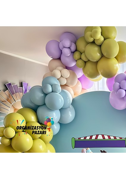 Balon Seti Fırtına Mavisi-Zeytin-Deniz Kumu-Lila 60 Lı Balon Zinciri Seti modelleri