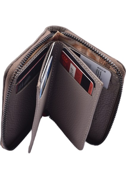 BYD-661021 Deri Fermuarlı Cüzdan/vizon