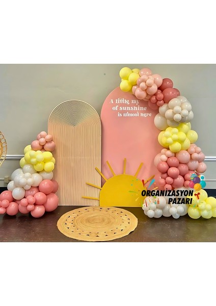 Balon Seti Makaron Sarı-Makaron Pembe-Retro Beyaz-Baby Pink 60 Lı Balon Zinciri Seti