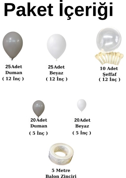 Balon Seti Dumangri-Beyaz-Şeffaf 100 Lü Balon Zinciri Seti fiyatları