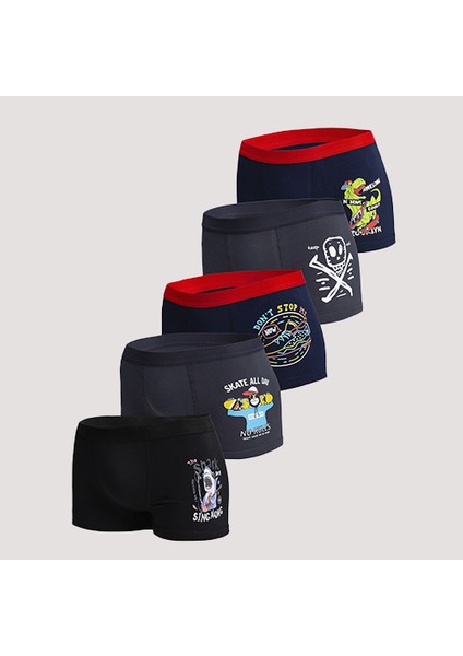 Erkek Çocuk Boxer %90 Pamuk %10 Elastan 5'li Paket Nefes Alabilir ve Rahat Tasarım
