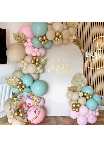 ^^ Doğum Günü Konsepti *Krom Gold*Kış Yeşili*Makaron Pembe*Deniz Kumu* 100 lü Balon Zinciri Parti Seti