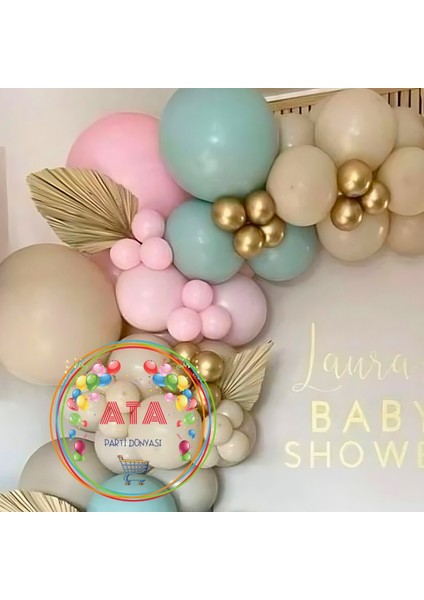 ^^ Doğum Günü Konsepti *Krom Gold*Kış Yeşili*Makaron Pembe*Deniz Kumu* 100 lü Balon Zinciri Parti Seti