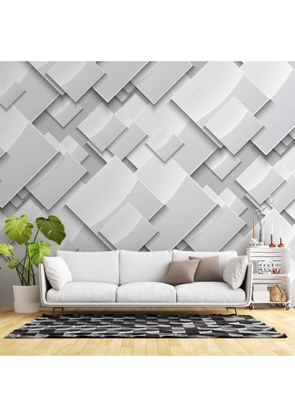3 Boyutlu Beyaz Geometrik Kabartma Görünümlü Desenli