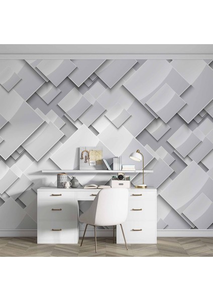 3 Boyutlu Beyaz Geometrik Kabartma Görünümlü Desenli fırsatları