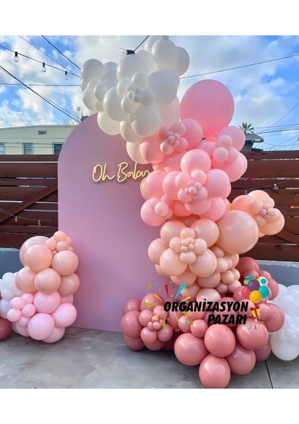 Balon Seti Rosewood-Makaron Somon-Makaron Pembe-Beyaz 60 Lı Balon Zinciri Seti