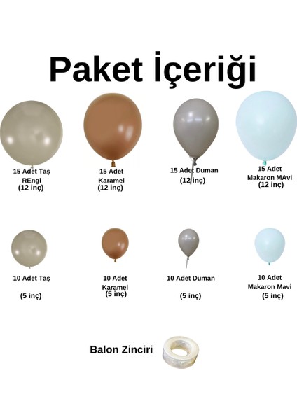 ^^ Doğum Günü Konsepti *Taş Rengi*Karamel*DumanGri*Makaron Mavi* 100 lü Balon Zinciri Parti Seti