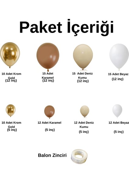 ^^ Doğum Günü Konsepti *Krom Gold*Karamel*Deniz Kumu*Beyaz* 100 lü Balon Zinciri Parti Seti