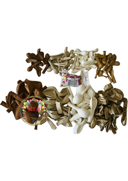 ^^ Doğum Günü Konsepti *Krom Gold*Karamel*Deniz Kumu*Beyaz* 100 lü Balon Zinciri Parti Seti