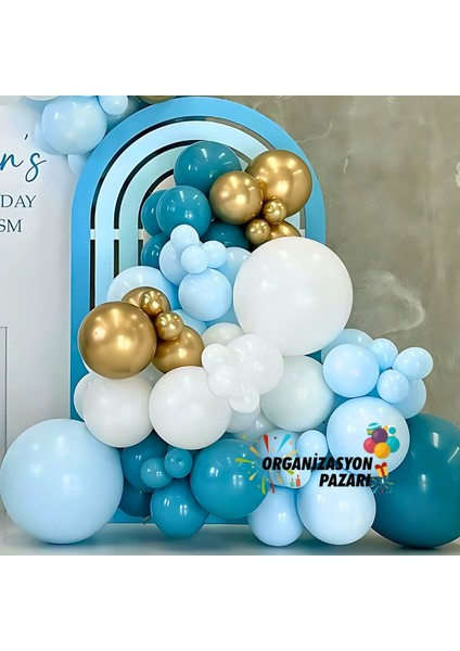 Balon Seti Derin Okyanus-Makaron Mavi-Beyaz-Krom Gold 60 Lı Balon Zinciri Seti fırsatları
