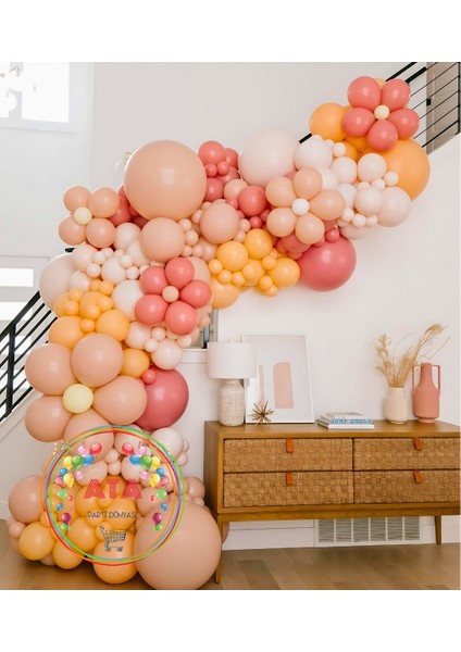^^ Doğum Günü Konsepti *Retro Beyaz*Pink Blush*Mercan*Şeftali* 100 lü Balon Zinciri Parti Seti