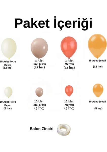 ^^ Doğum Günü Konsepti *Retro Beyaz*Pink Blush*Mercan*Şeftali* 100 lü Balon Zinciri Parti Seti