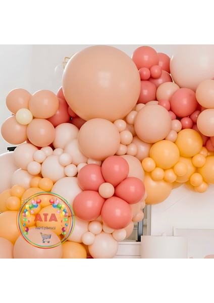 ^^ Doğum Günü Konsepti *Retro Beyaz*Pink Blush*Mercan*Şeftali* 100 lü Balon Zinciri Parti Seti