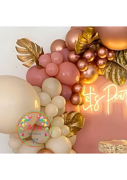 ^^ Doğum Günü Konsepti *Rose Gold*Deniz Kumu*Rosewood* 100 lü Balon Zinciri Parti Seti