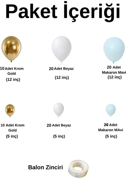 ^^ Doğum Günü Konsepti *Makaron Mavi*Beyaz*Krom Gold* 100 lü Balon Zinciri Parti Seti fiyatları