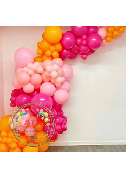 ^^ Doğum Günü Konsepti *Şeftali*Fuşya*Makaron Pembe* 100 lü Balon Zinciri Parti Seti