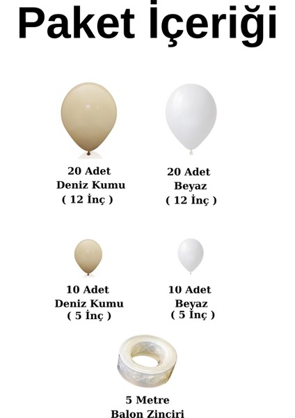Balon Seti Deniz Kumu-Beyaz 60 Lı Balon Zinciri Seti fiyatları