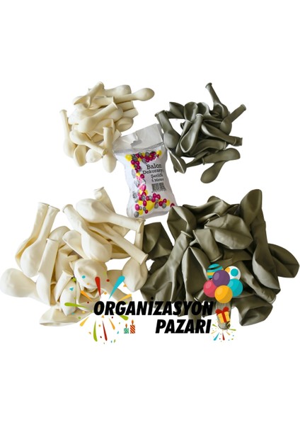 Balon Seti Taş Rengi - Beyaz 60 Lı Balon Zinciri Seti modelleri