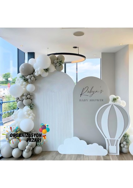 Balon Seti Taş Rengi -Beyaz 100 Lü Balon Zinciri Seti