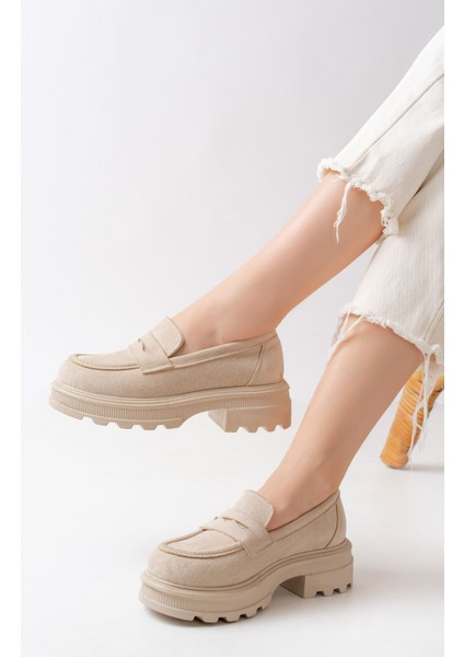 Bej Süet Günlük Yüksek Tabanlı Loafer Ayakkabı fiyatları
