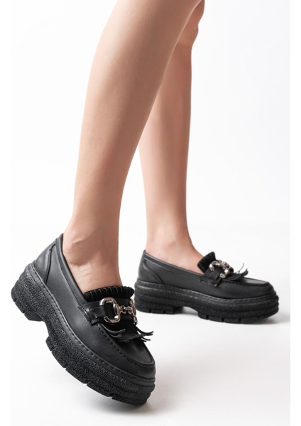 Siyah Tokalı Günlük Yüksek Tabanlı Loafer Ayakkabı fiyatları