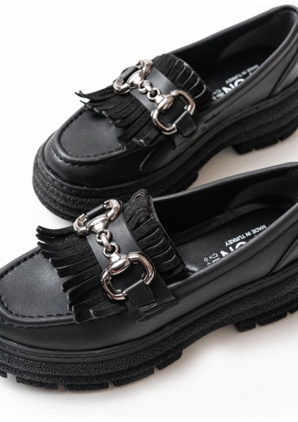 Siyah Tokalı Günlük Yüksek Tabanlı Loafer Ayakkabı fırsatları