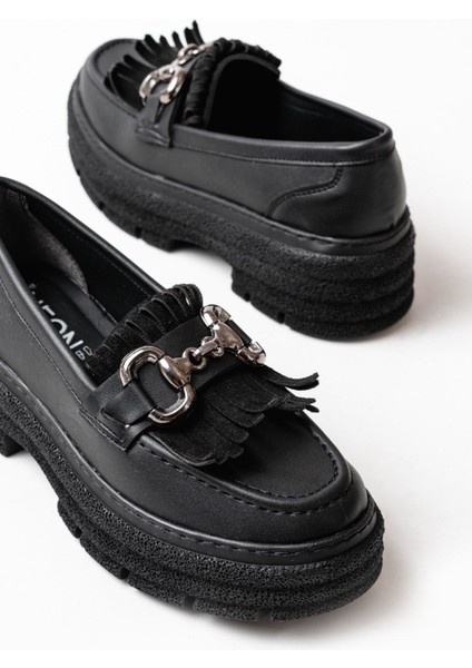 Siyah Tokalı Günlük Yüksek Tabanlı Loafer Ayakkabı indirimleri