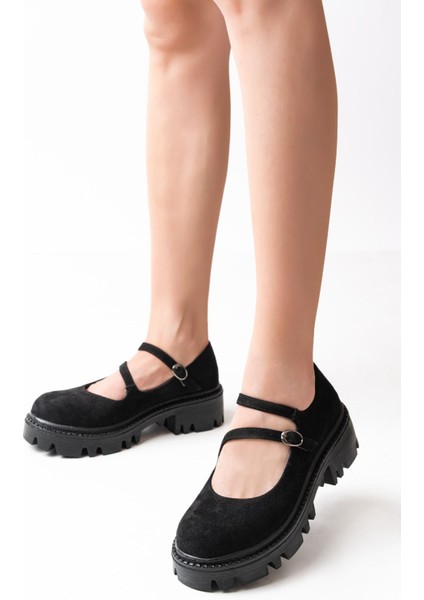 Siyah Süet Günlük Yüksek Tabanlı Loafer Ayakkabı - Kopya