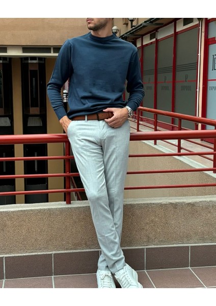 Erkek, Bisiklet Yaka, Slim Fit, Old Money, Yün-Akrilik Elyaf, Triko Kazak PLTK03
