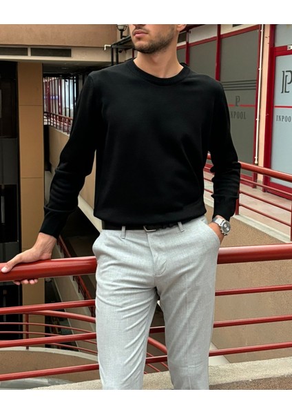 Erkek, Bisiklet Yaka, Slim Fit, Old Money, Yün-Akrilik Elyaf, Triko Kazak PLTK03