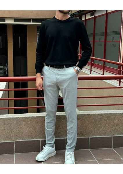 Erkek, Bisiklet Yaka, Slim Fit, Old Money, Yün-Akrilik Elyaf, Triko Kazak PLTK03