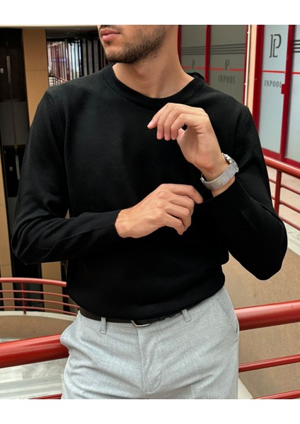 Erkek, Bisiklet Yaka, Slim Fit, Old Money, Yün-Akrilik Elyaf, Triko Kazak PLTK03