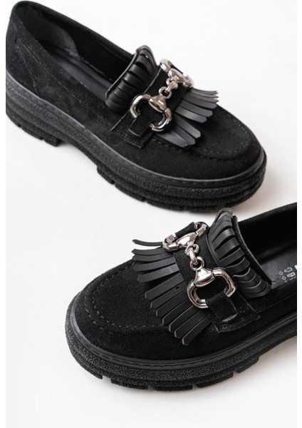 Siyah Süet Tokalı Günlük Yüksek Tabanlı Loafer Ayakkabı fırsatları