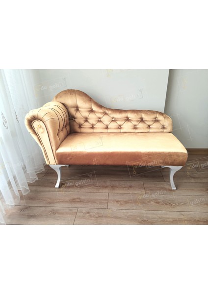 Dekoratif Bihter Koltuk Josefin Puf 110 cm Beyaz Ayak