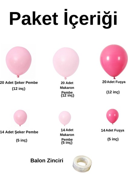 ^^ Doğum Günü Konsepti *Fuşya*Şeker Pembe*Makaron Pembe* 100 lü Balon Zinciri Parti Seti
