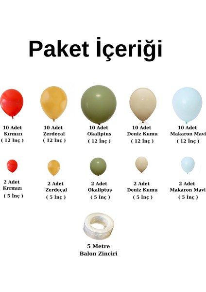 Balon Seti Kırmızı-Zerdeçal-Okaliptus-Denizkumu-Makaronmavi 60 Lı Balon Zinciri Seti fiyatları