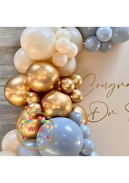 ^^ Doğum Günü Konsepti *Fırtına Mavisi*Deniz Kumu*Krom Gold* 100 lü Balon Zinciri Parti Seti