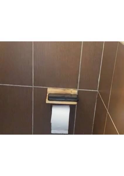 Ahşap Raflı Wc Peçetelik Yapışkanlı Dokoratif