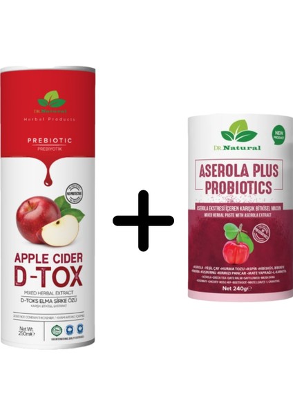 Dr. Natural Elma Özlü Detox Sirkesi 250 ml ve Aserola Plus Bitkisel Macun 240 Gr.