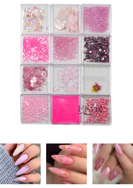 Tırnak Charm Tırnak Süsleme ve Makyaj Taşı, Nail Art Nail Charm Seti 12 Adet