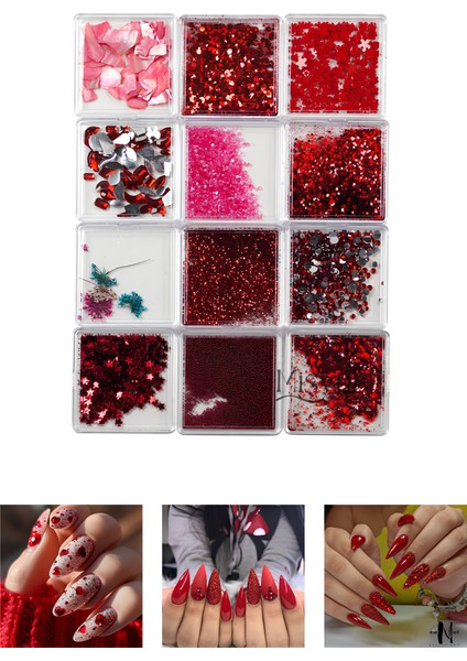 Tırnak Charm Tırnak Süsleme ve Makyaj Taşı, Nail Art Nail Charm Seti 12 Adet