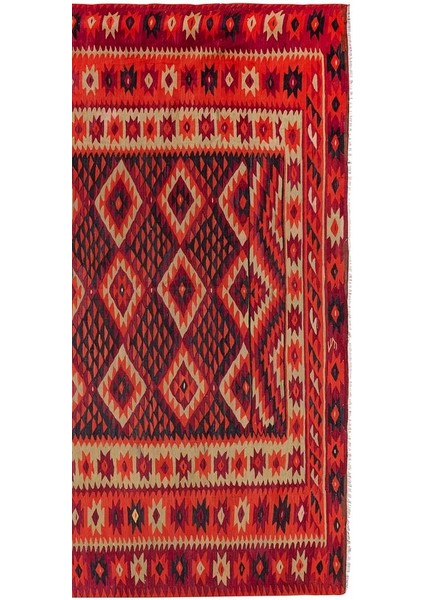 El Dokuma Geometrik Desenli Uzun Yolluk Kilim 303 x 352 cm fiyatları
