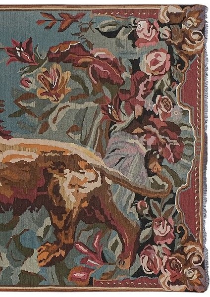El Dokuma Hayvan Desenli Uzun Yolluk Kilim 205 x 515 cm