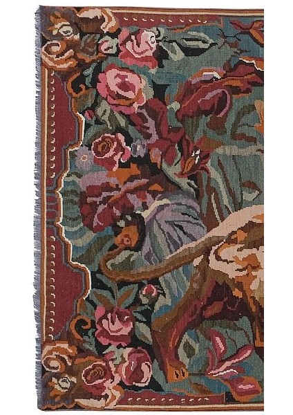 El Dokuma Hayvan Desenli Uzun Yolluk Kilim 205 x 515 cm