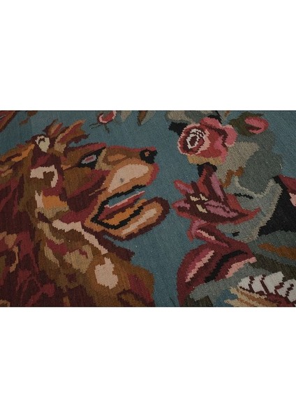 El Dokuma Hayvan Desenli Uzun Yolluk Kilim 205 x 515 cm