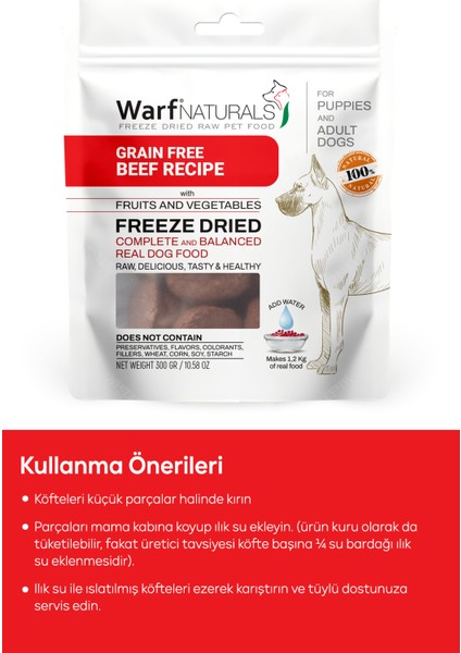 Freeze Dried Köpek Maması - Dana Etli 300 gr x 3 Paket %100 Doğal Koruyucu Içermez